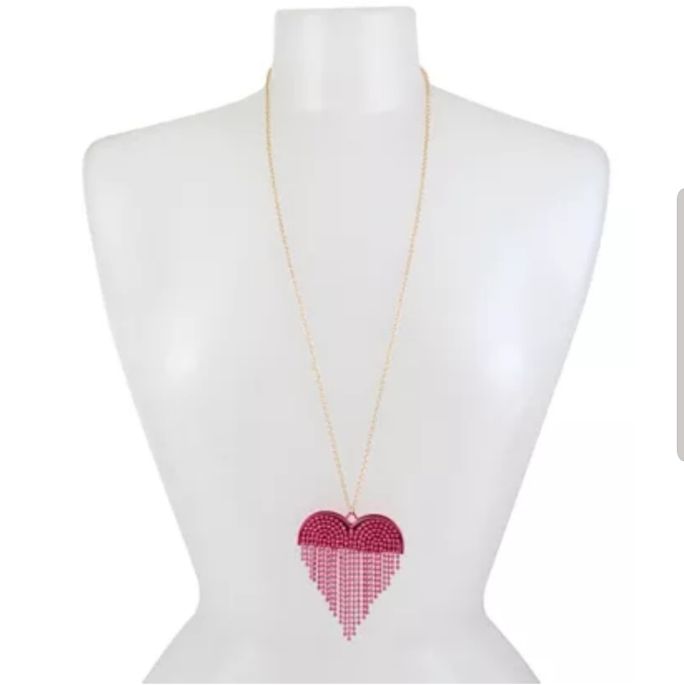 Betsey Johnson Metallic Fringe Bead Heart Necklace